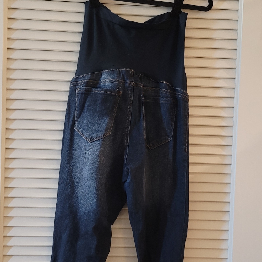 Ava & Alex - Blue Denim Skinny Distressed Ripped Detail Maternity Jeans - Picture 2 of 4